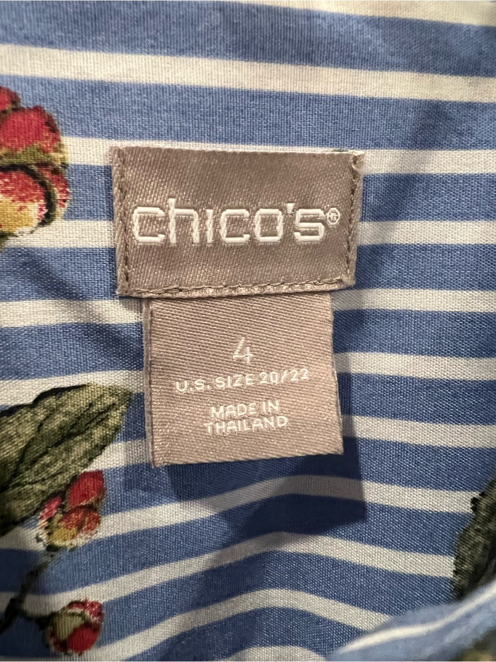 Chicos Shirt Top Womens Size 4 XXL Floral Striped Long Sleeve Button Up Tunic - Picture 7 of 13